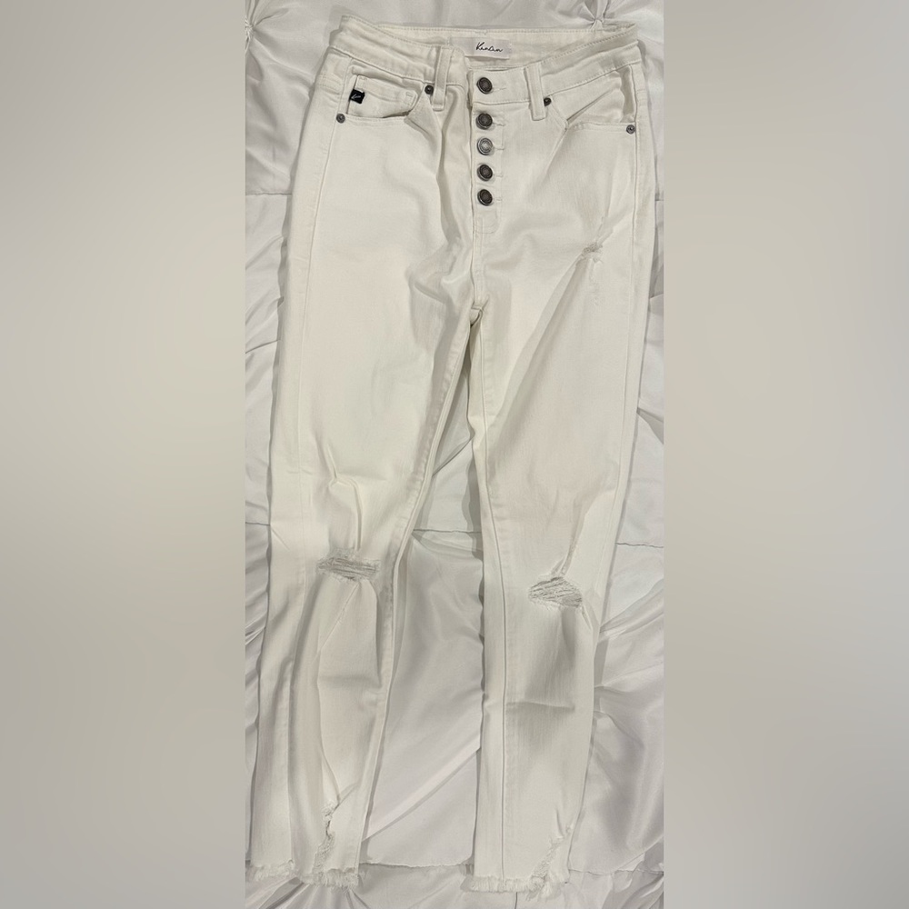 KanCan-Mid Rise Double Fringe Hem Skinny SZ1/24 Color white Never worn